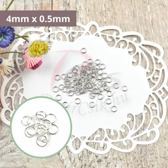 Szerelőkarika (Ezüst, 4mm x 0.5mm, 50db)