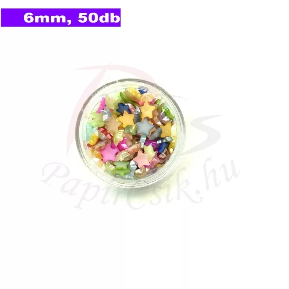 Műanyag csillag alakú félgyöngy (vegyes szín, 6mm, 50buc.)