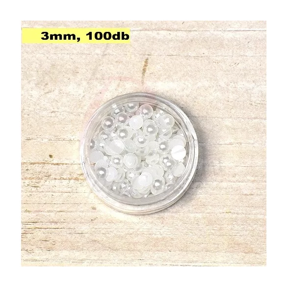 Perle semisferice din plastic, alb (3mm, 100buc.)