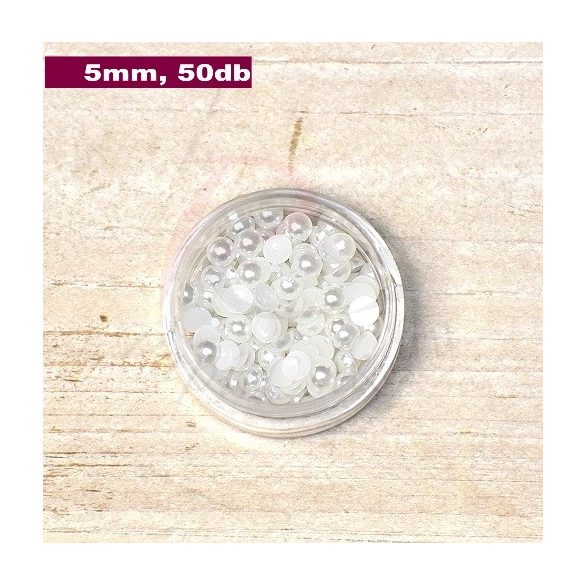 Perle semisferice din plastic, alb (5mm, 50buc.)