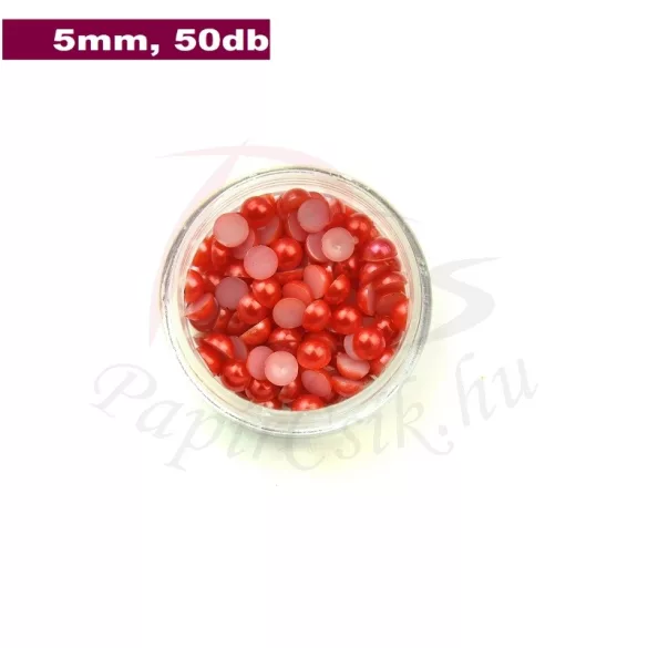 Perle semisferice din plastic, roșu (5mm, 50buc.)