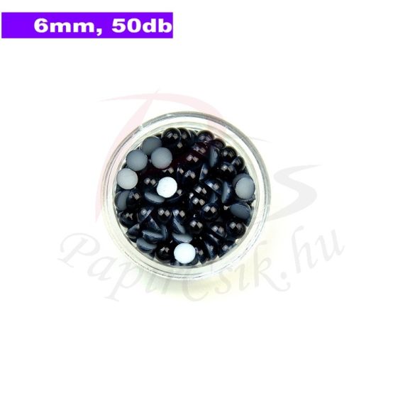 Perle semisferice din plastic, negru (6mm, 50buc.)