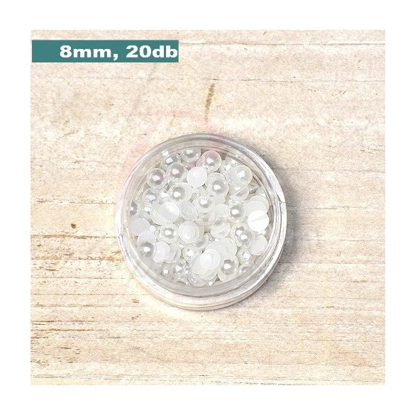 Perle semisferice din plastic, alb (8mm, 20buc.)