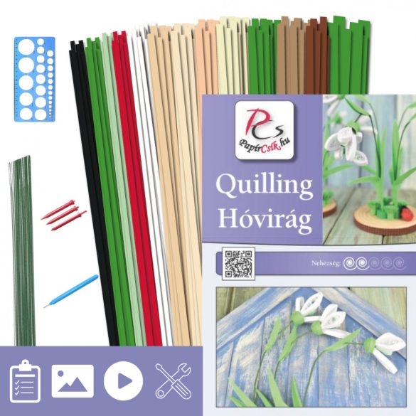 Hóvirág - Quilling minta (230db csík 5db mintához és leírás, eszközök)