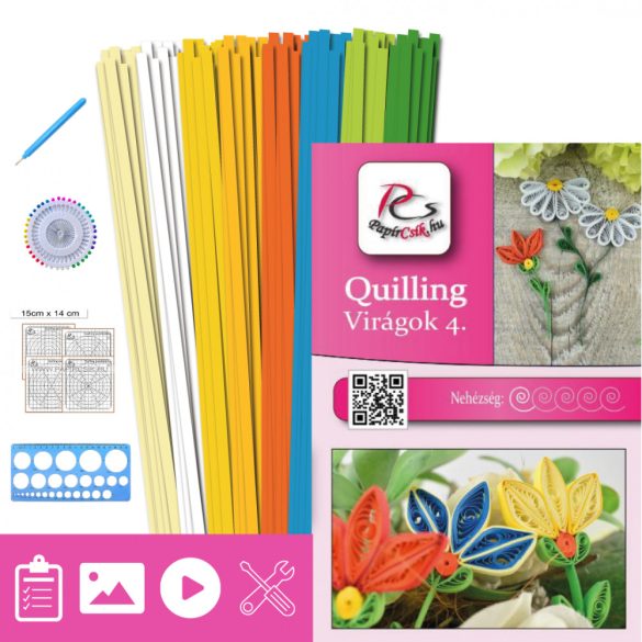 Virágok 4. - Quilling minta (190db csík 5-5db mintához és leírás, eszközök)