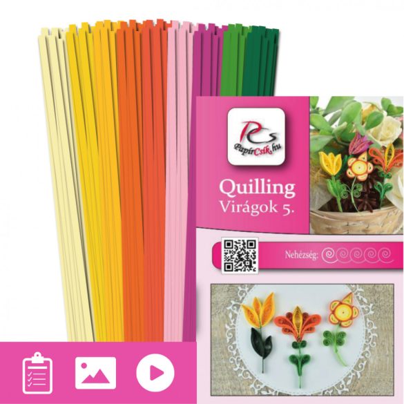 Virágok 5. - Quilling minta (180db csík 10-10-10db mintához és leírás képekkel)